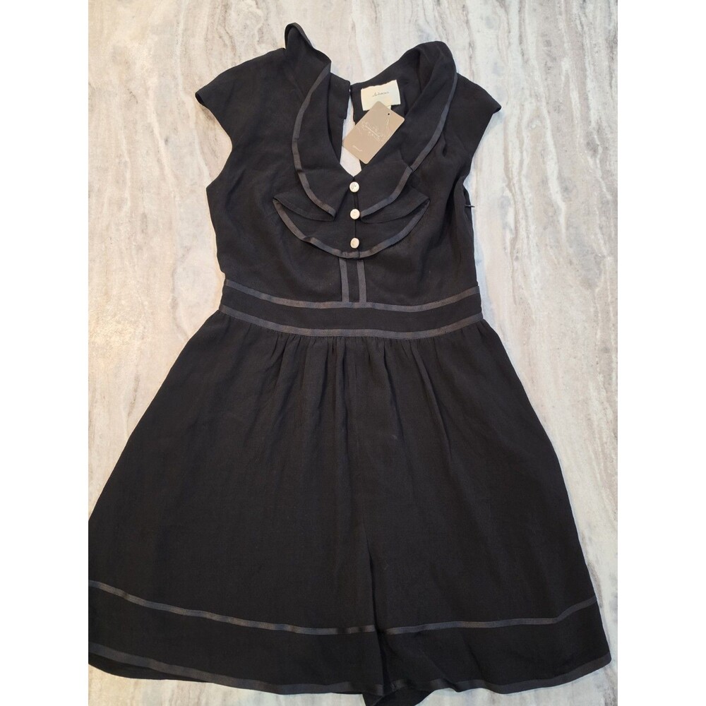Elevenses Black Fit & Flare Romper with Peter Pan Collar Anthropologie
